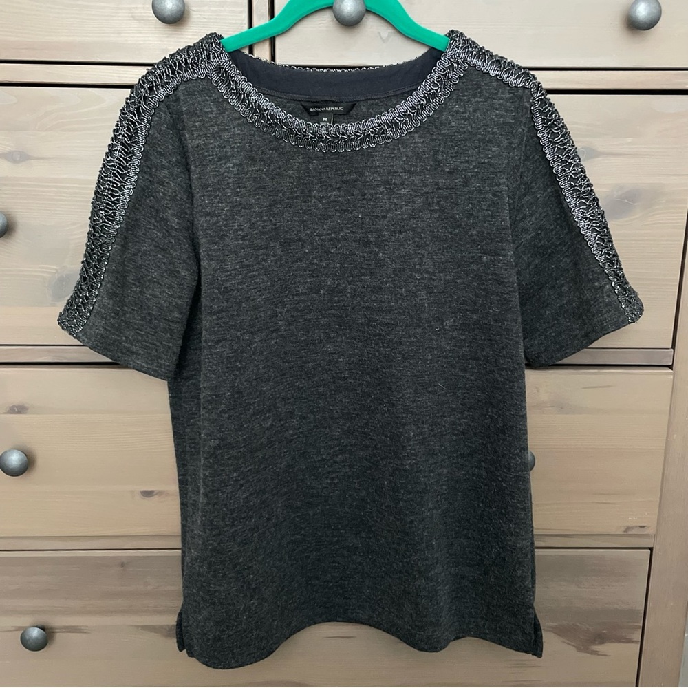 Banana Republic Crewneck Sweater Top with Metallic Braided Trim Size M